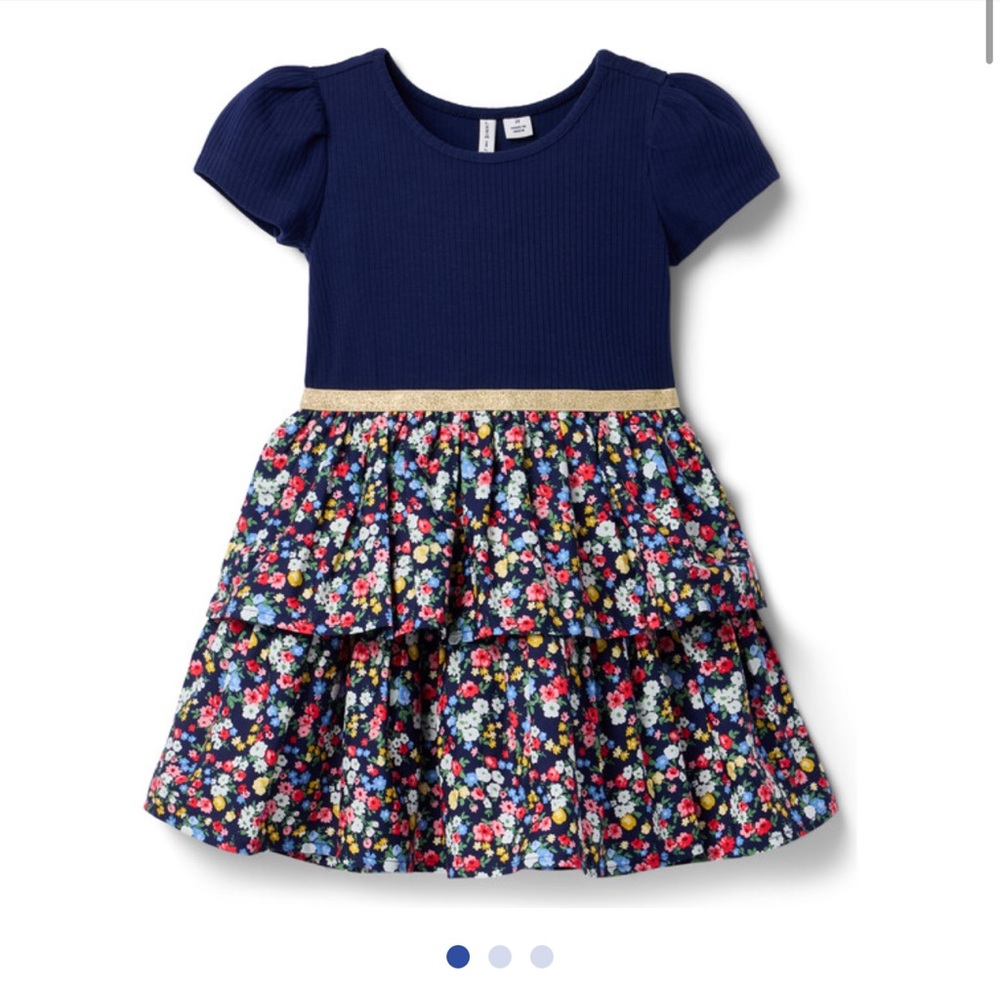 JANIE AND JACK Navy Blue Ditsy Floral‎ Ribbed Tiered Dress 2T
